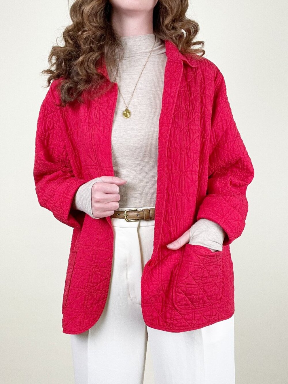 Vintage 100% Silk Quilted Lightweight Jacket Utility Coat Light 90s 1990's Y2K